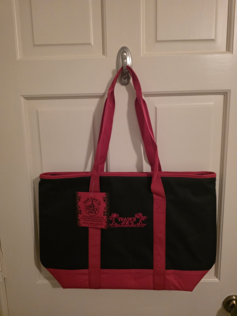 Trader Joe's Black and Pink Insulated Tote Bag - Reusable Shopper